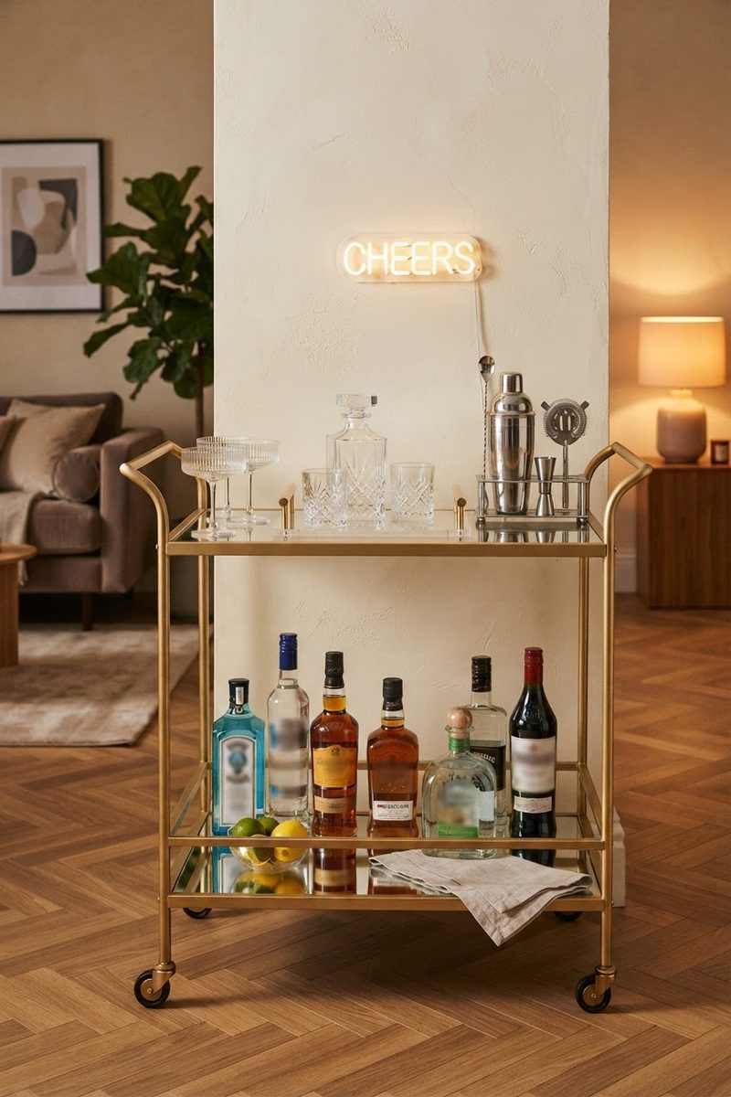 The gold bar cart, under $150, styled