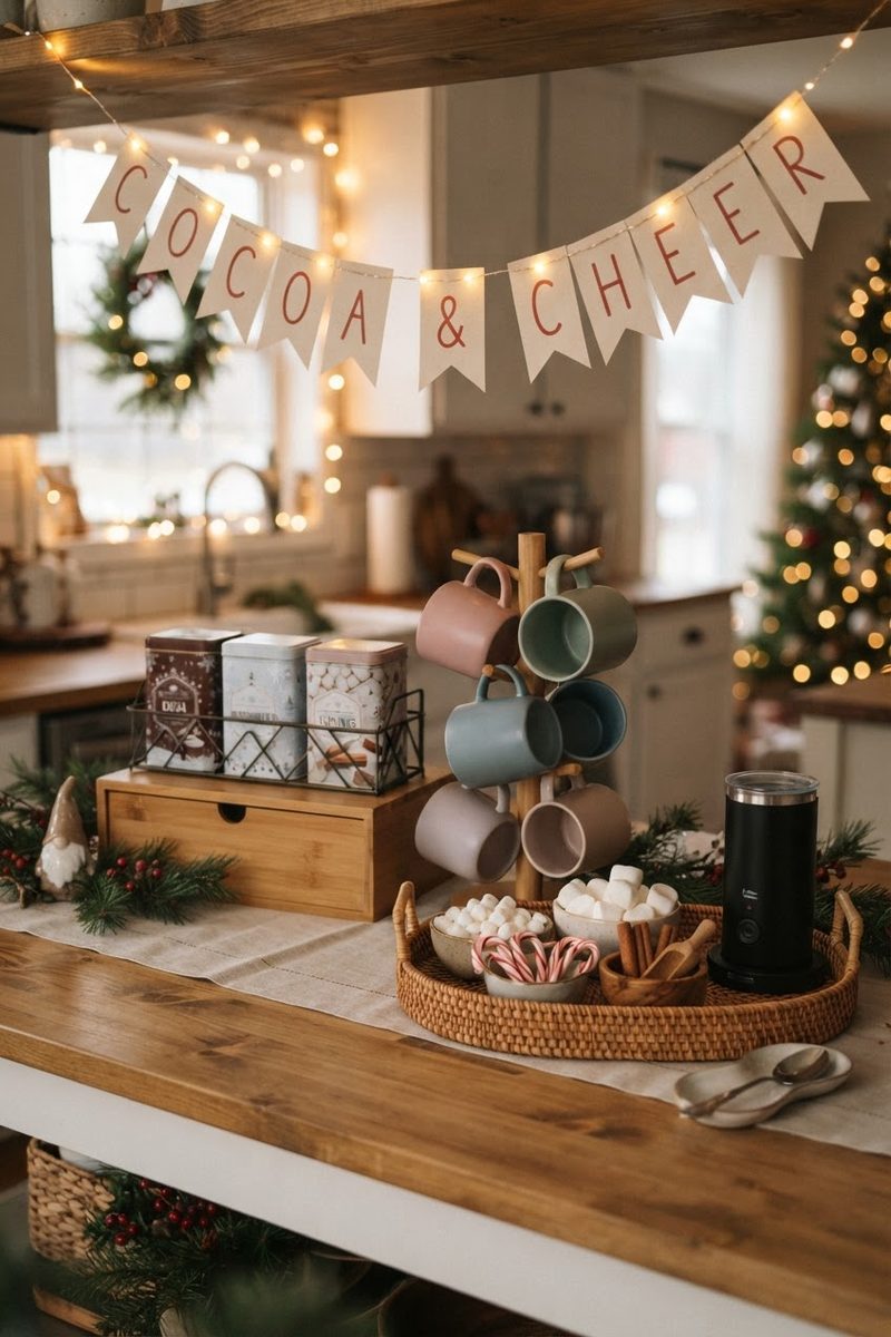 The hot cocoa bar, styled
